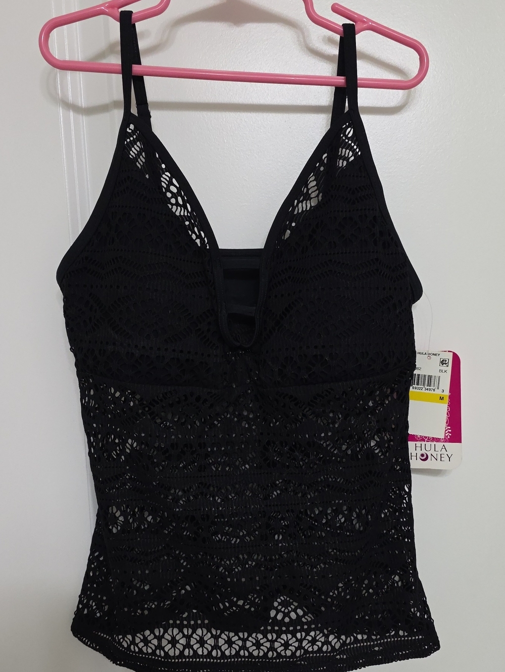 Hula Honey M Black Crochet Swim Tank Top